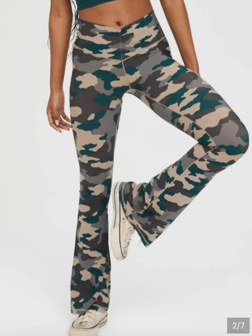 aerie Green Camo High-Rise Flare Leggings